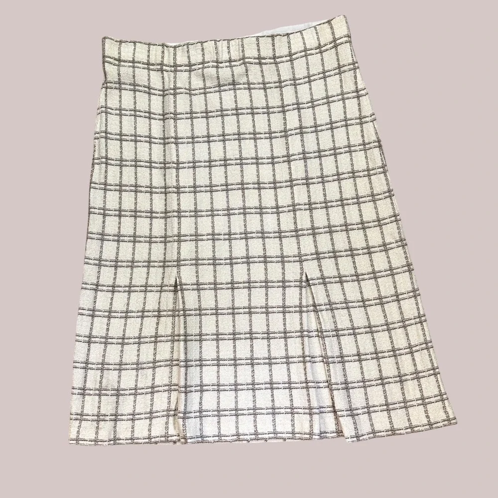 St. John Collection Gray Check Knit Pleated Midi Skirt Size 14 Vintage